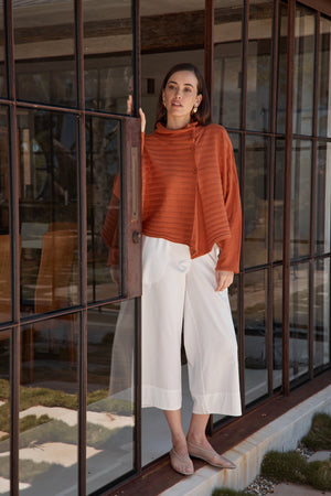 COWL NECK BUTTON KNIT