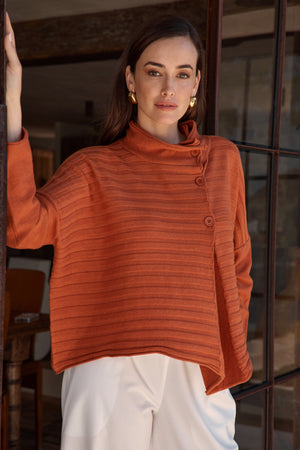 COWL NECK BUTTON KNIT