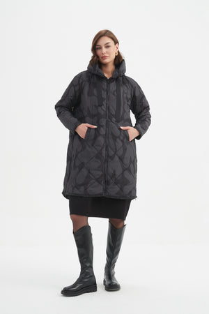 PRINT ZIP HEM WINTER COAT
