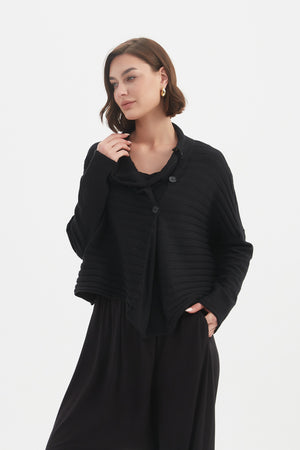 COWL NECK BUTTON KNIT