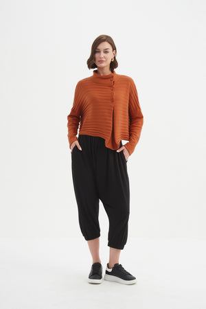COWL NECK BUTTON KNIT