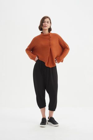 COWL NECK BUTTON KNIT