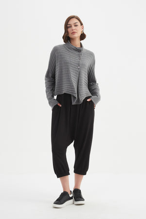 COWL NECK BUTTON KNIT