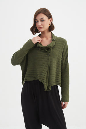 COWL NECK BUTTON KNIT