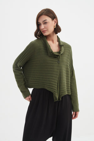 COWL NECK BUTTON KNIT
