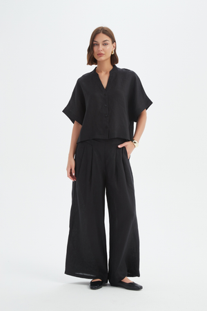 BOXY BUTTON LINEN SHIRT
