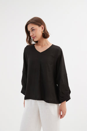 BISHOP LONG SLEEVE LINEN TOP