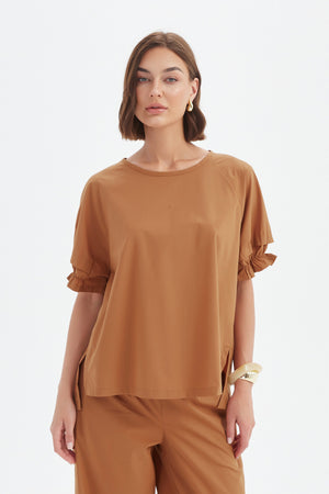 RUFFLE SLEEVE LYOCELL TOP