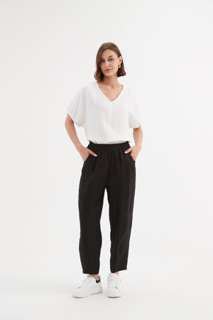 Tirelli knit blouse tailored chic modern women’s neutral