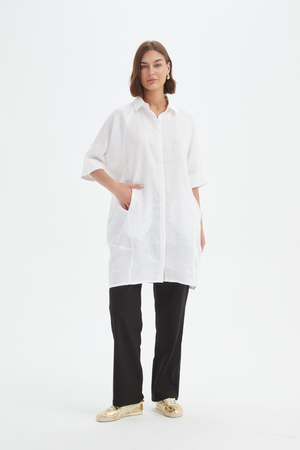 OVERSIZED LINEN SHIRT DRESS