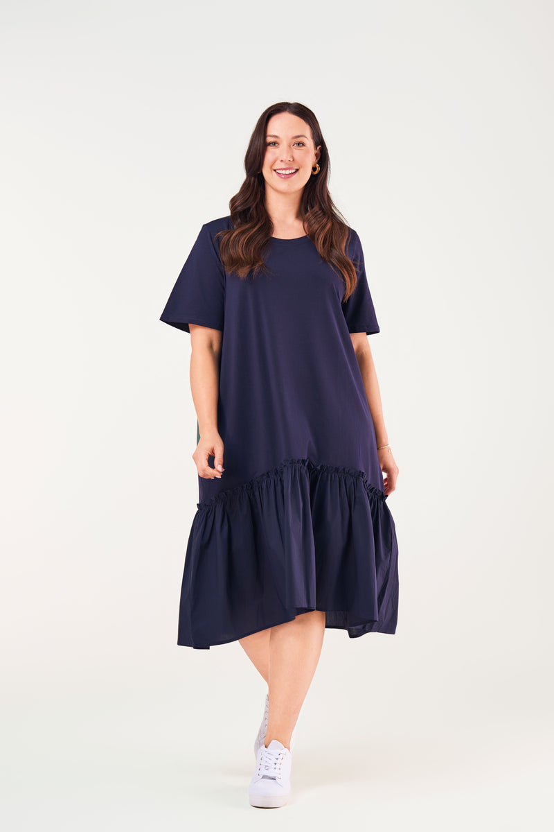 POPLIN FRILL HEM DRESS