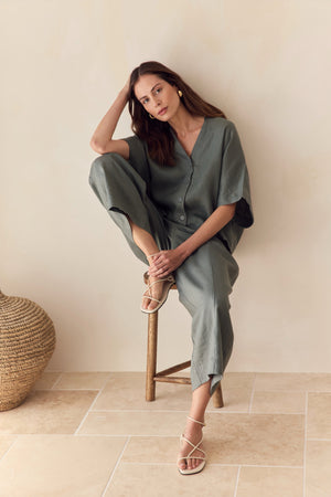 BOXY BUTTON LINEN SHIRT