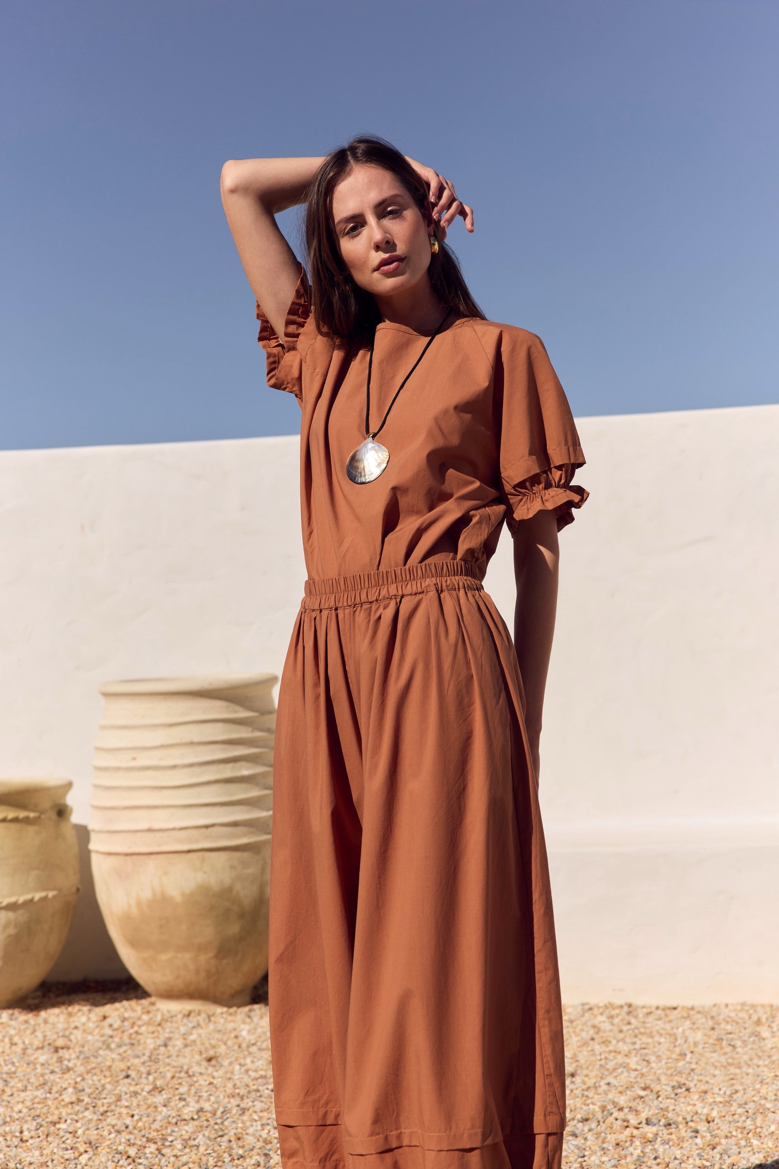 RUFFLE SLEEVE LYOCELL TOP