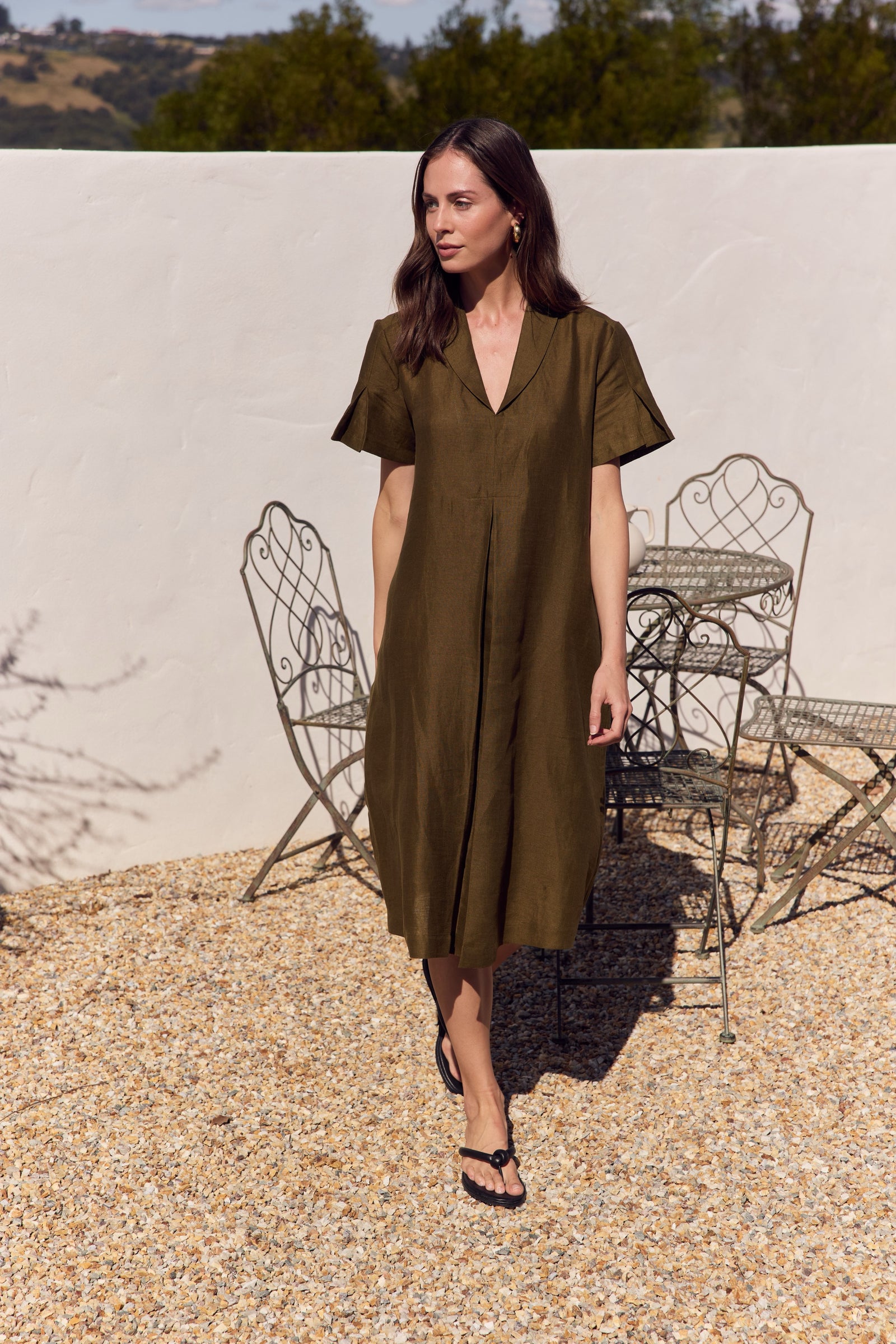 SHAWL COLLAR PLEAT DRESS