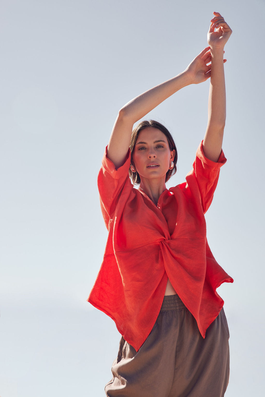 Tirelli campaign photoshoot women’s look neutral