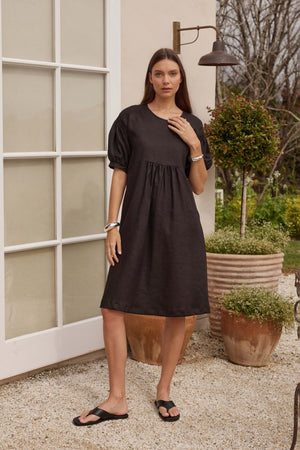 BISHOP SLEEVE SHIRRING DRESS