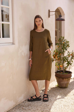 DIAGONAL SEAM LINEN DRESS