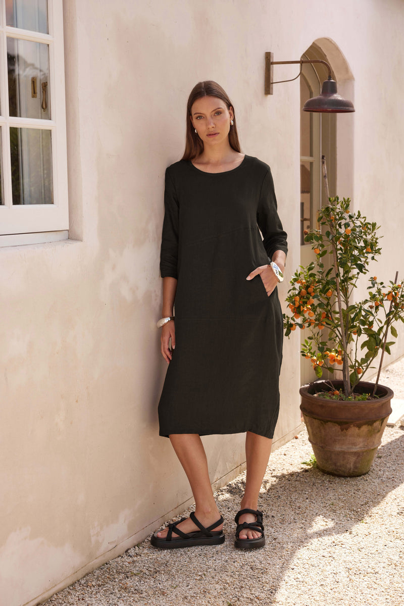 DIAGONAL SEAM LINEN DRESS