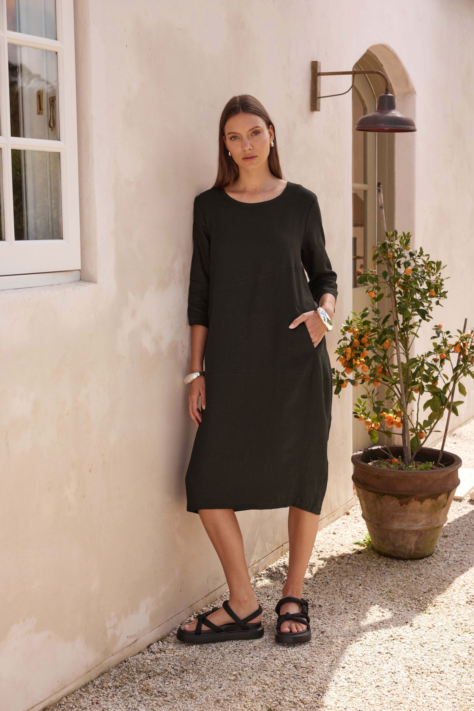 DIAGONAL SEAM LINEN DRESS
