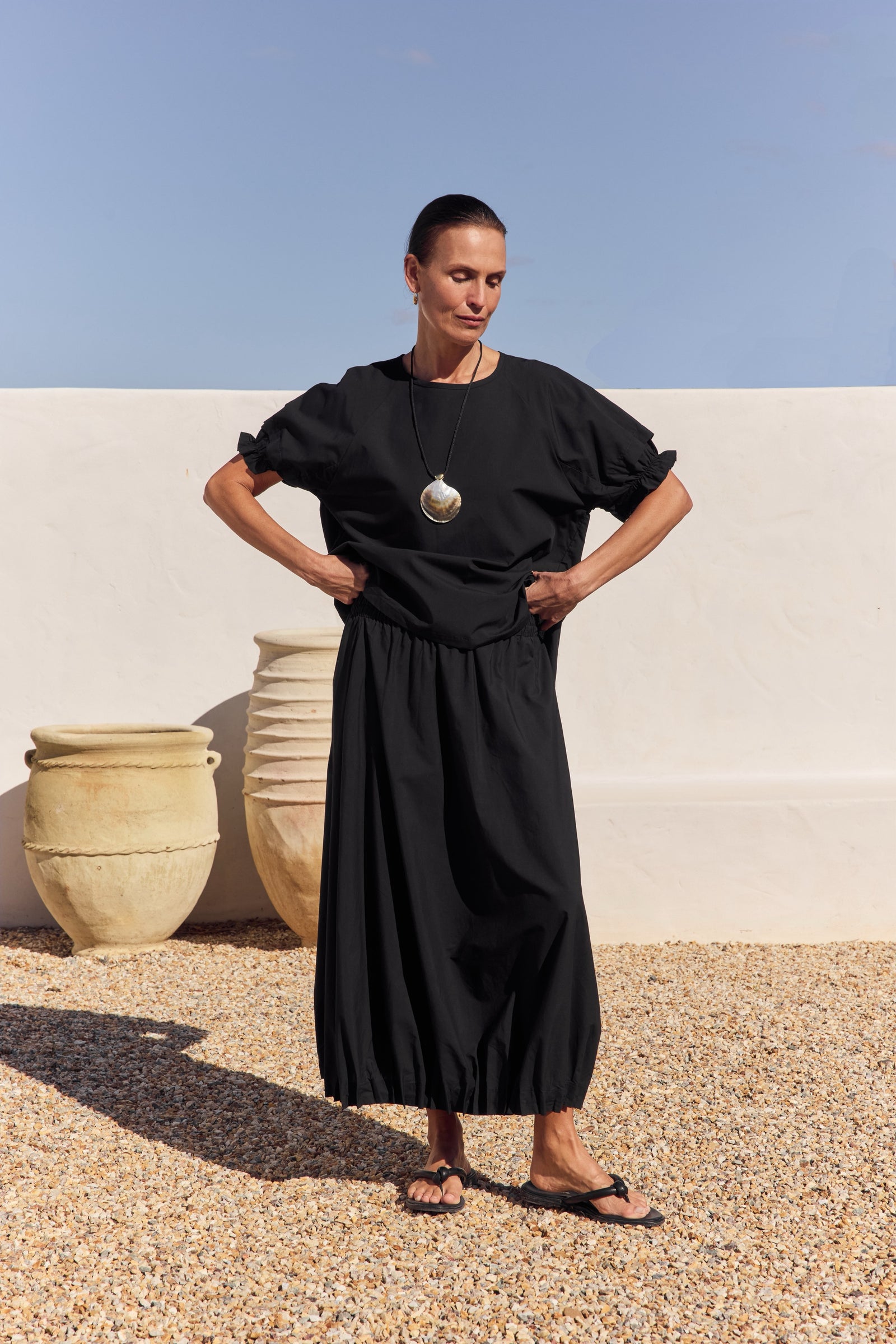 RUFFLE SLEEVE LYOCELL TOP