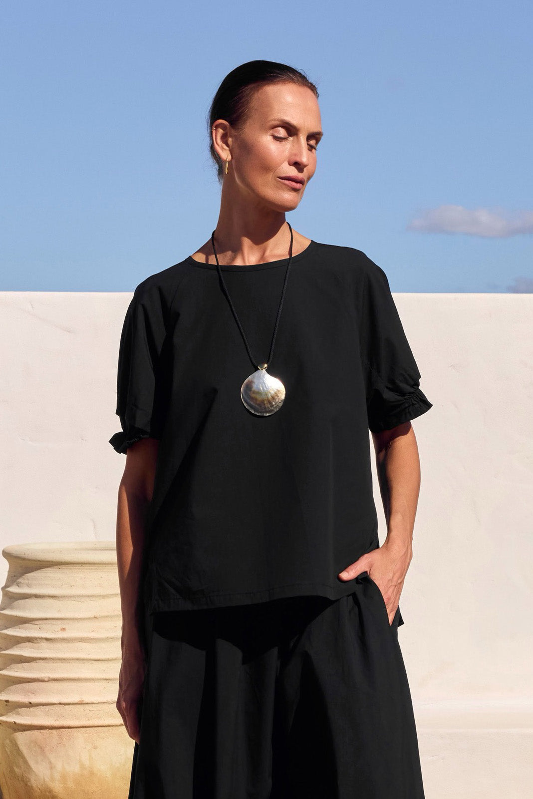 RUFFLE SLEEVE LYOCELL TOP