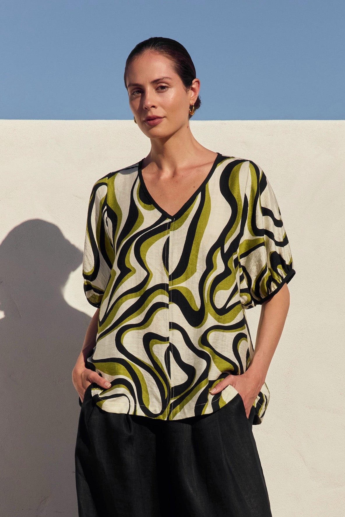 BISHOP SLEEVE SWIRL TOP