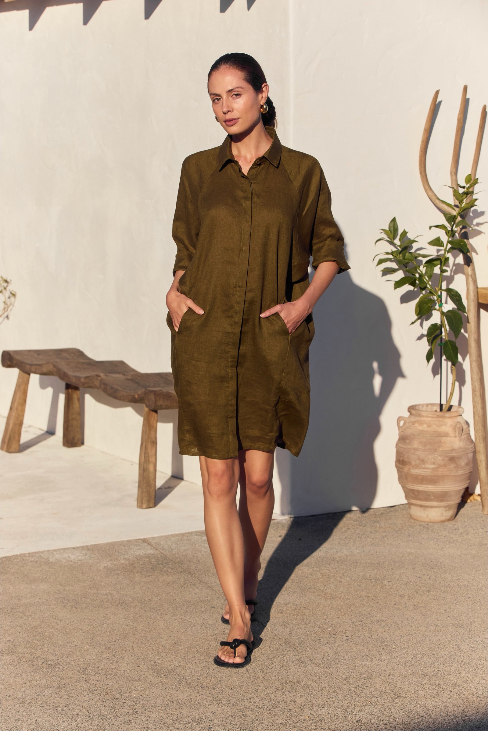 OVERSIZED LINEN SHIRT DRESS