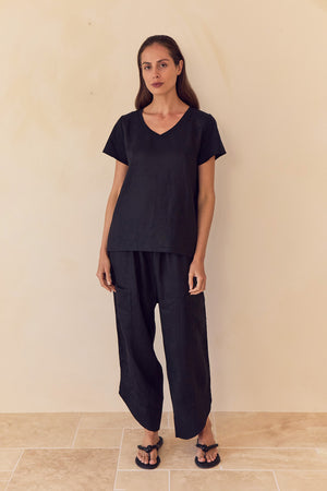 V NECK LINEN COMBI TOP
