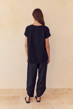 V NECK LINEN COMBI TOP