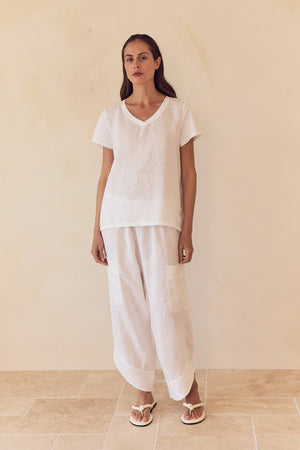 V NECK LINEN COMBI TOP
