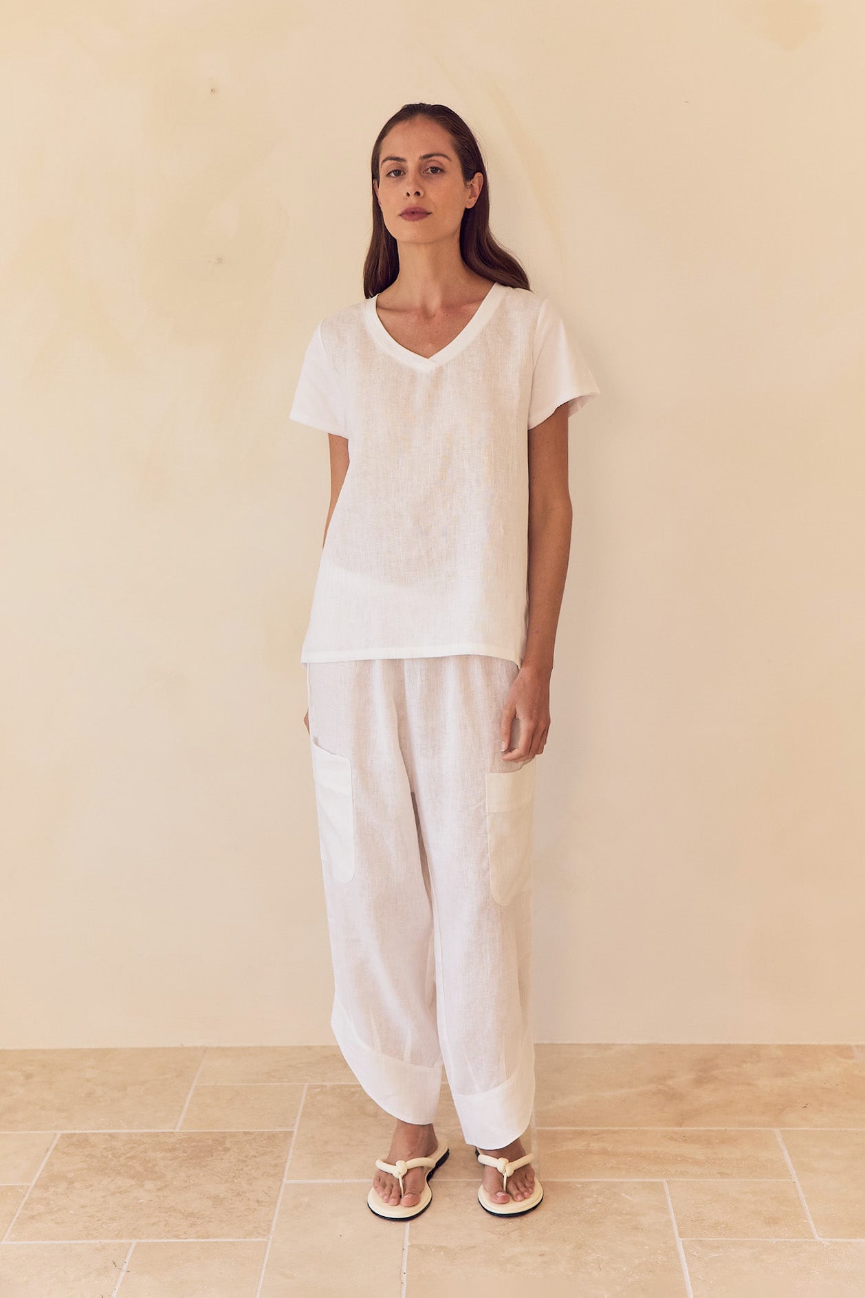 V NECK LINEN COMBI TOP