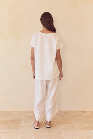V NECK LINEN COMBI TOP