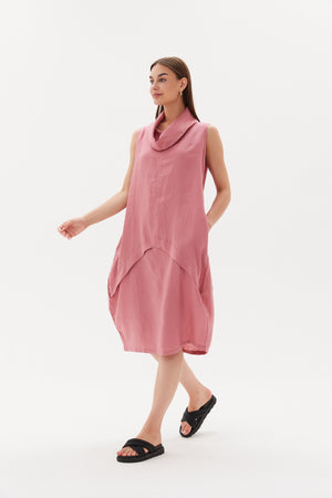 SLEEVELESS COWL NECK DRESS