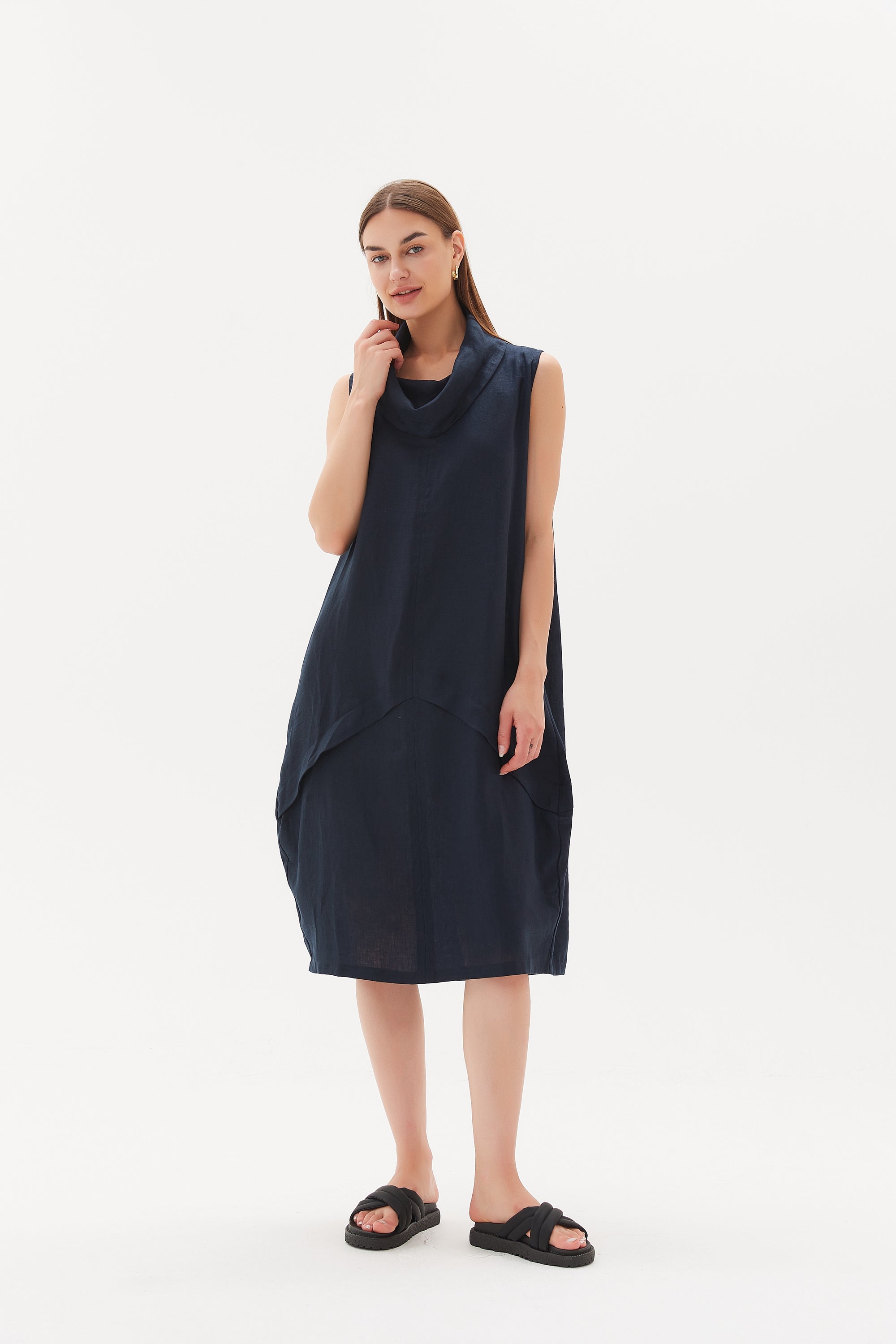 SLEEVELESS COWL NECK DRESS