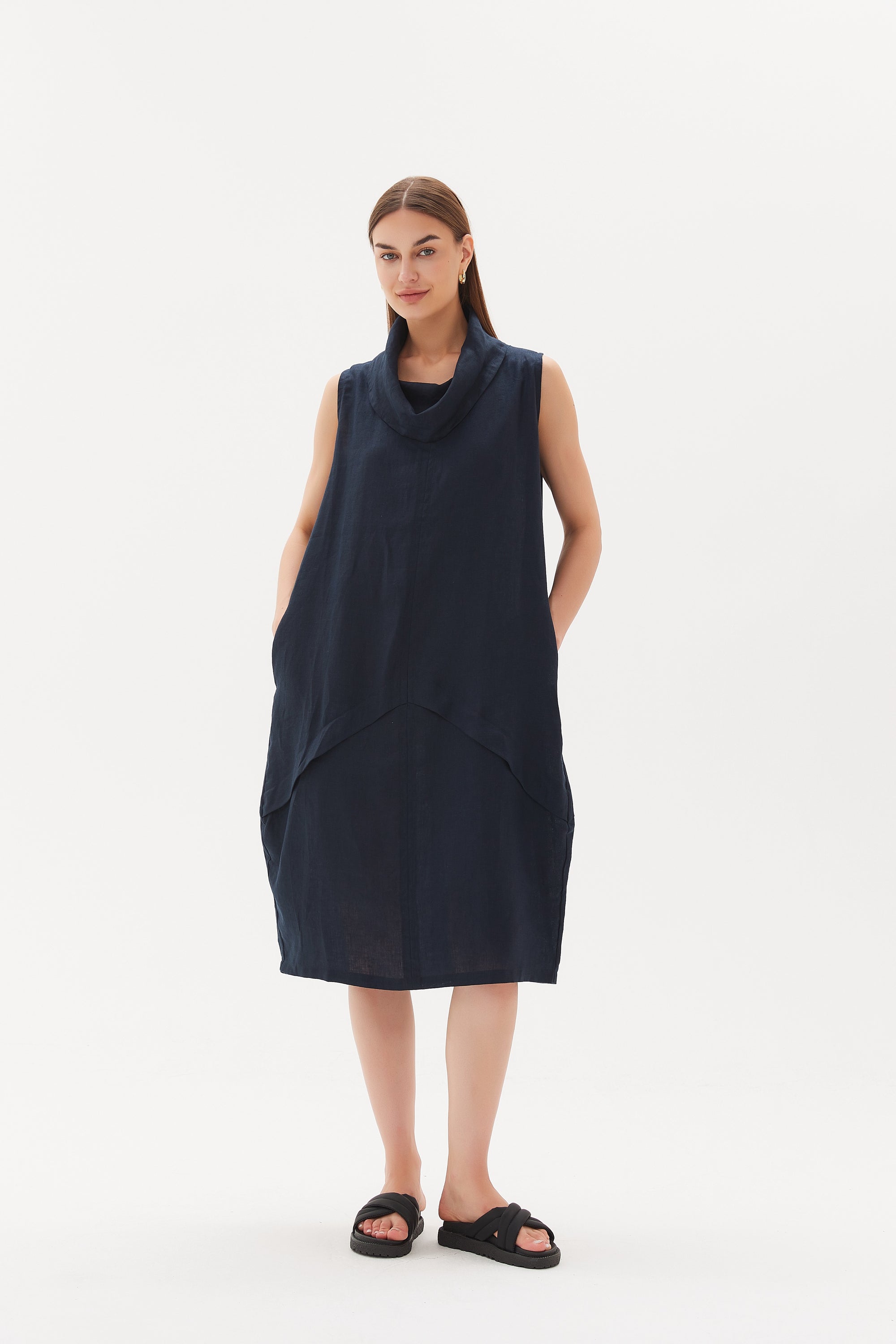 SLEEVELESS COWL NECK DRESS