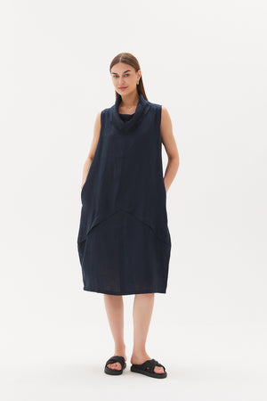 SLEEVELESS COWL NECK DRESS