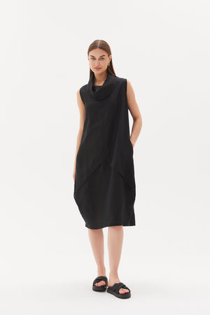 SLEEVELESS COWL NECK DRESS