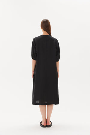 PUFF SLEEVE GATHER FRONT DRESS