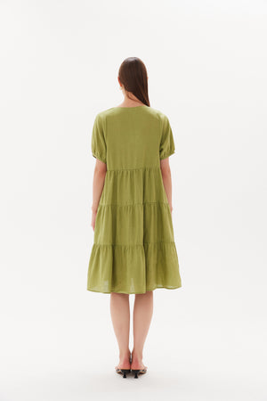 TIERED LINEN DRESS