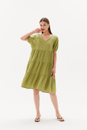 TIERED LINEN DRESS