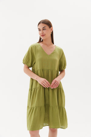 TIERED LINEN DRESS
