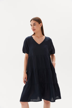 TIERED LINEN DRESS