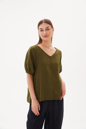 V NECK BISHOP SLEEVE TOP