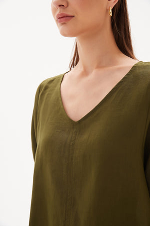 V NECK BISHOP SLEEVE TOP