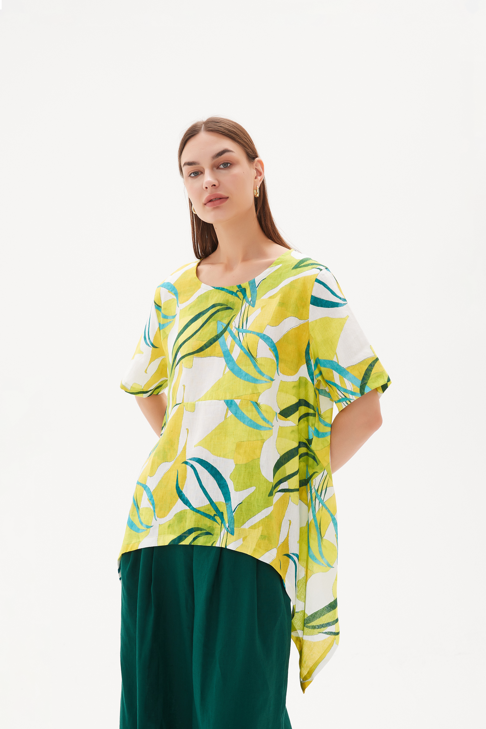 DROP SIDE LINEN PRINT TOP