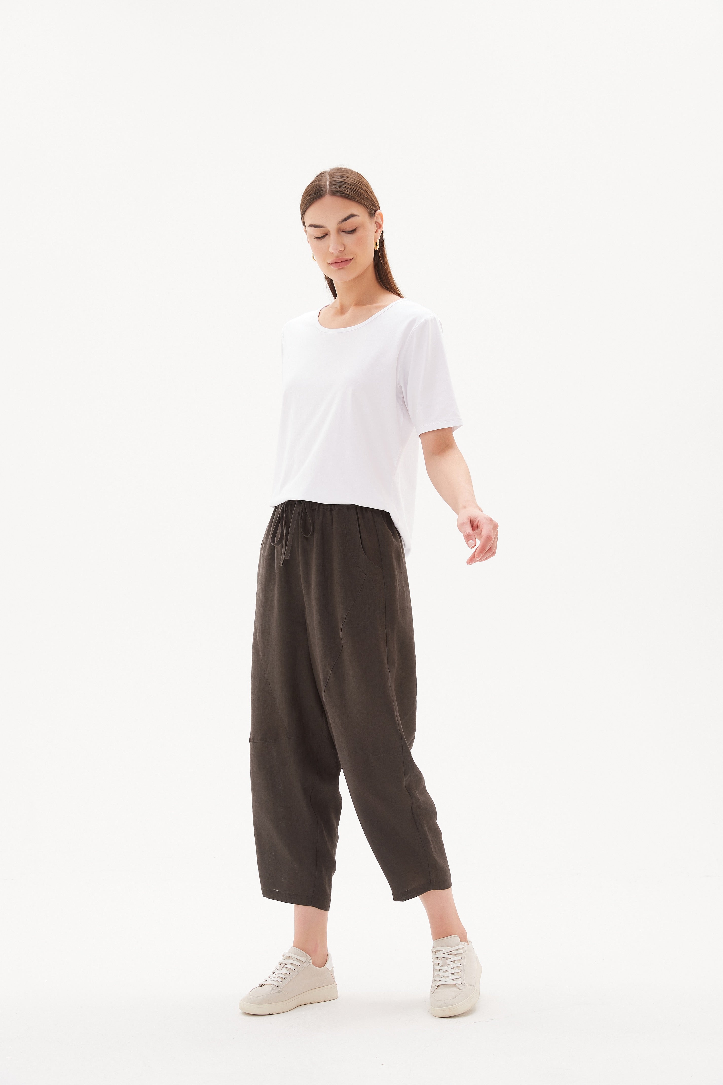 Tie Front Linen Jogger Tirelli Tapered Relaxed Linen Pant