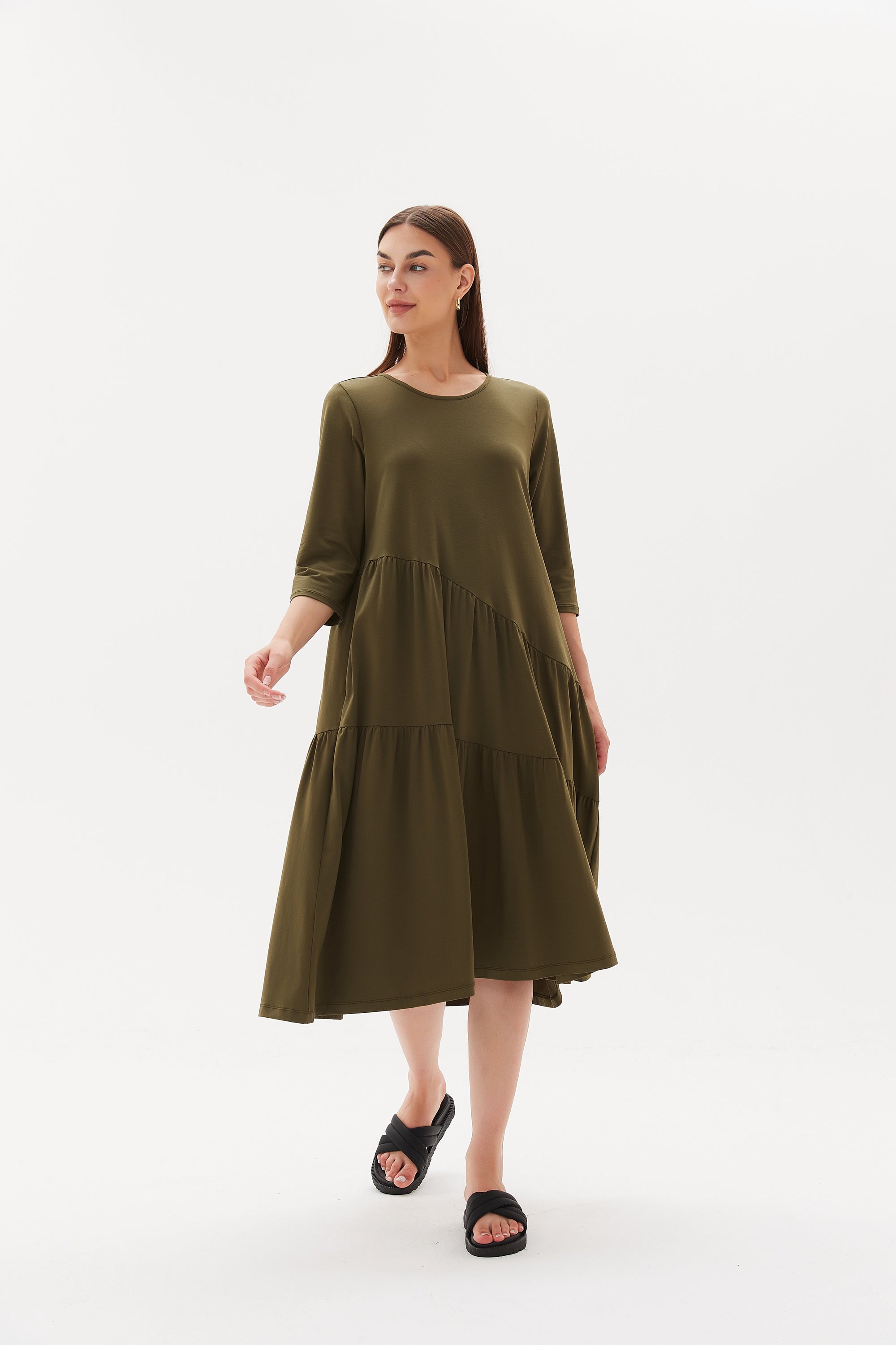 ASYMMETRIC SEAM GATHER DRESS