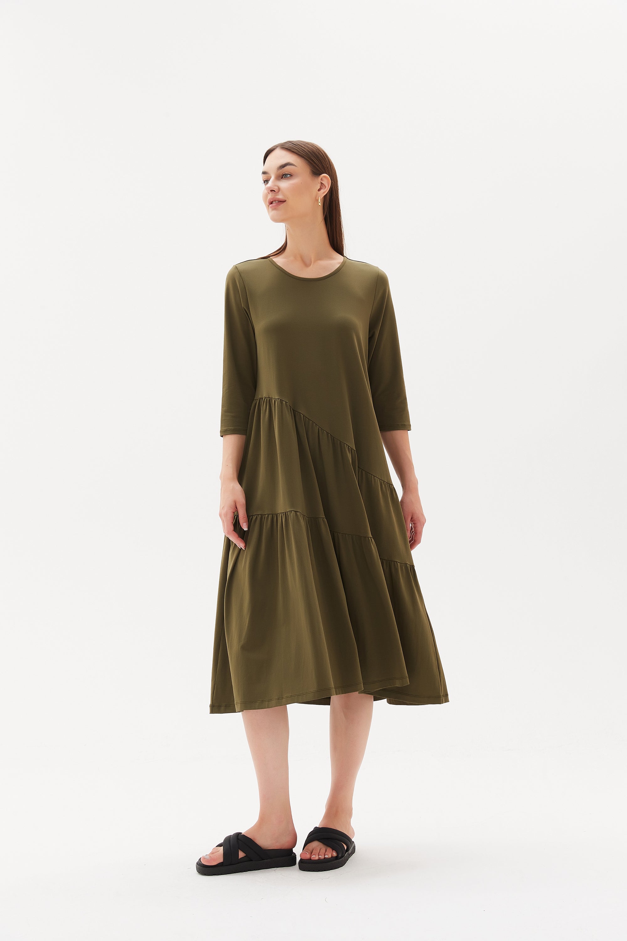 ASYMMETRIC SEAM GATHER DRESS