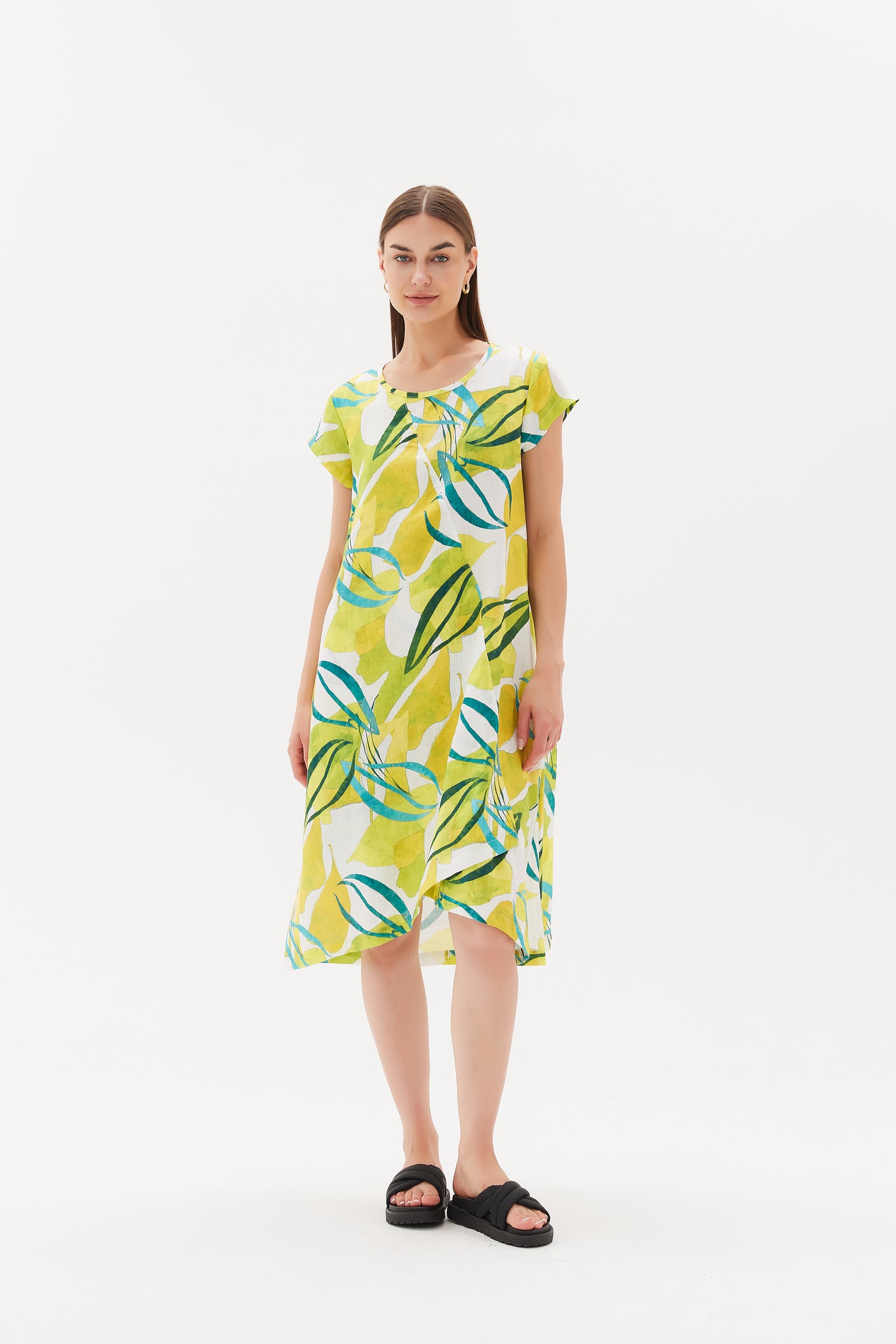CAP SLEEVE CROSS OVER PRINT DRESS
