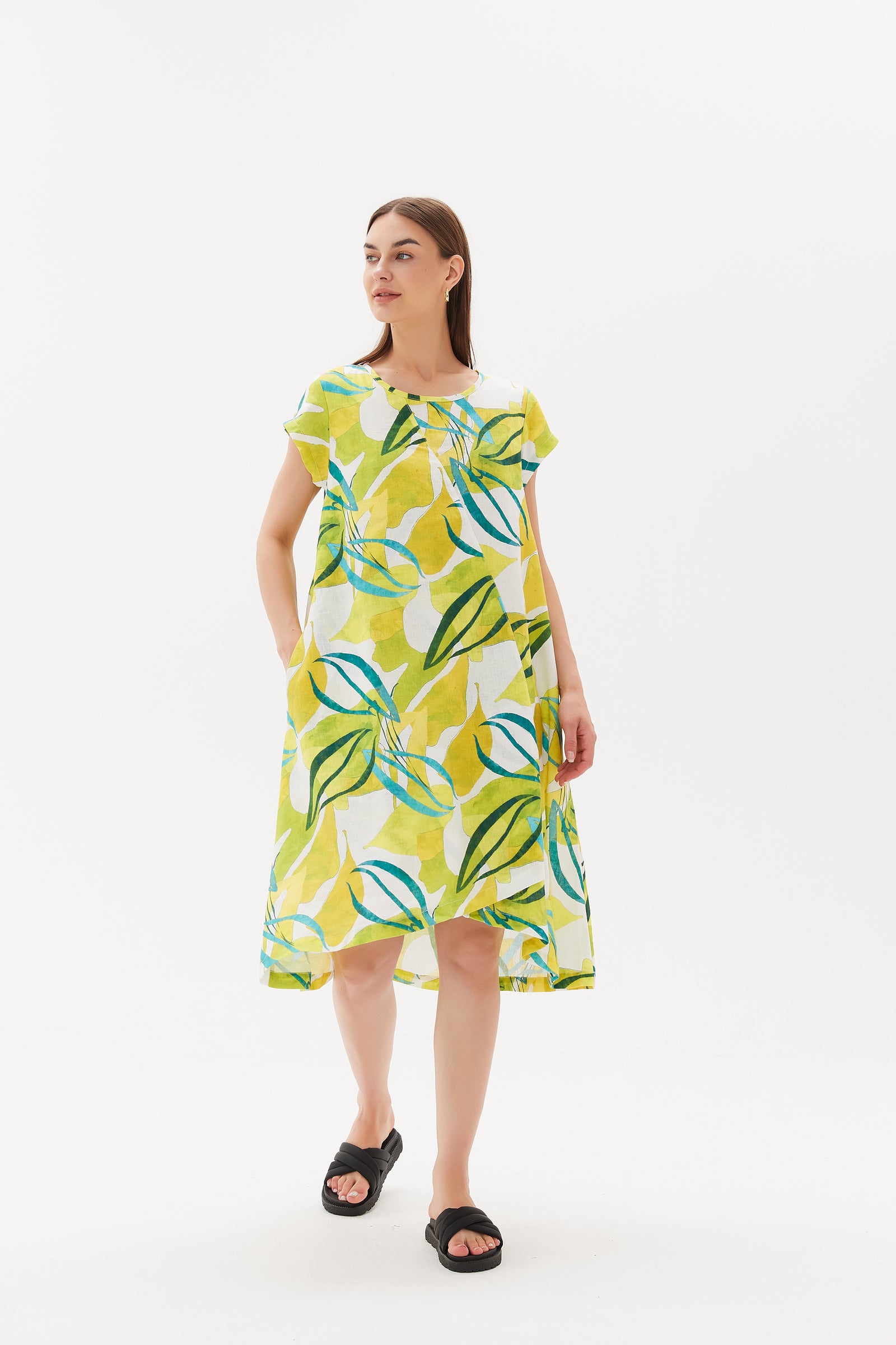 CAP SLEEVE CROSS OVER PRINT DRESS